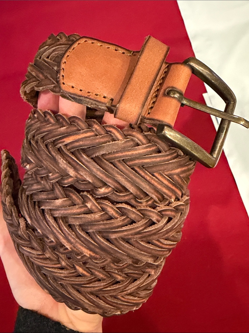 American Eagle BROWN Braided Leather Belt Casual Woven Belt Mens 43”long UNISEX